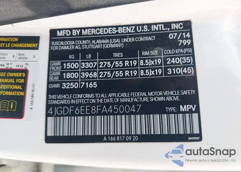 2015 Mercedes-Benz Gl 450 4Matic z USA, uszkodzony, nr VIN 4JGDF6EE8FA450047